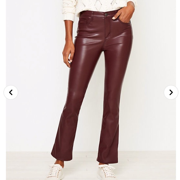Loft Maroon Faux Leather Flare Crop 